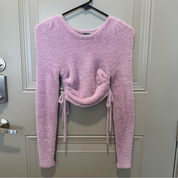 For Love And Lemons Sweaters - NWT For Love & Lemons Fuzzy Purple Ruched Sweater Size XXS